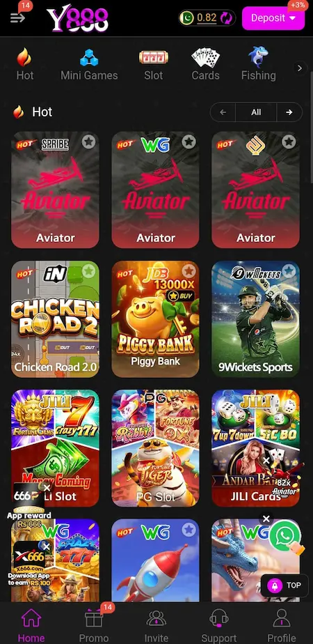 Y888 Game interface